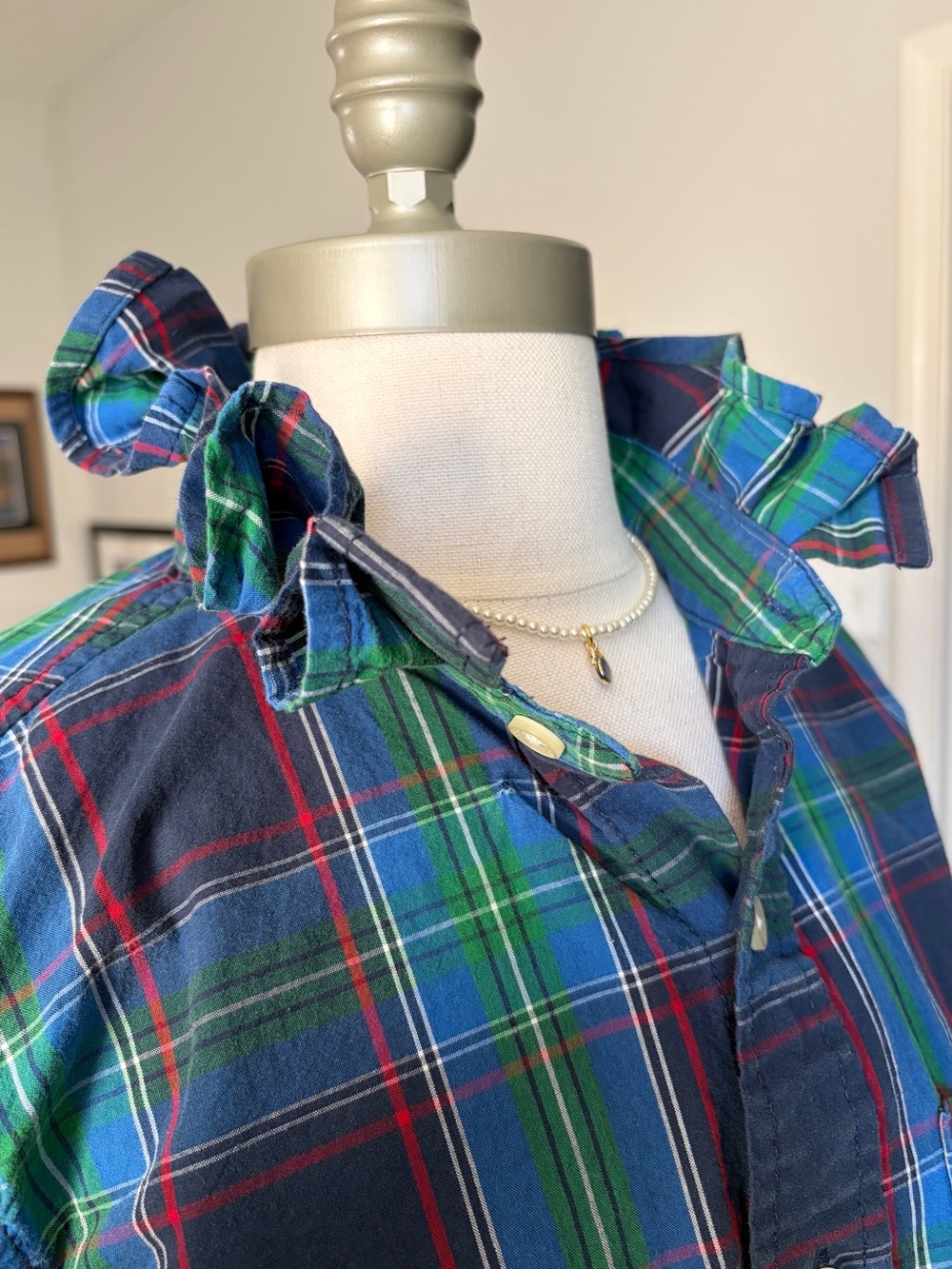 Upcycled Hollister Plaid Standing Ruffle Collar Shirt